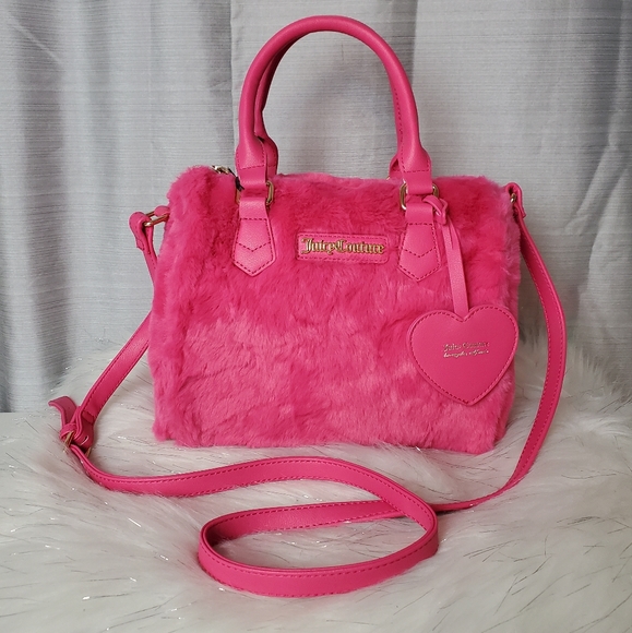 Juicy Couture Handbags - JUICY COUTURE pink free love fur satchel crossbody bag